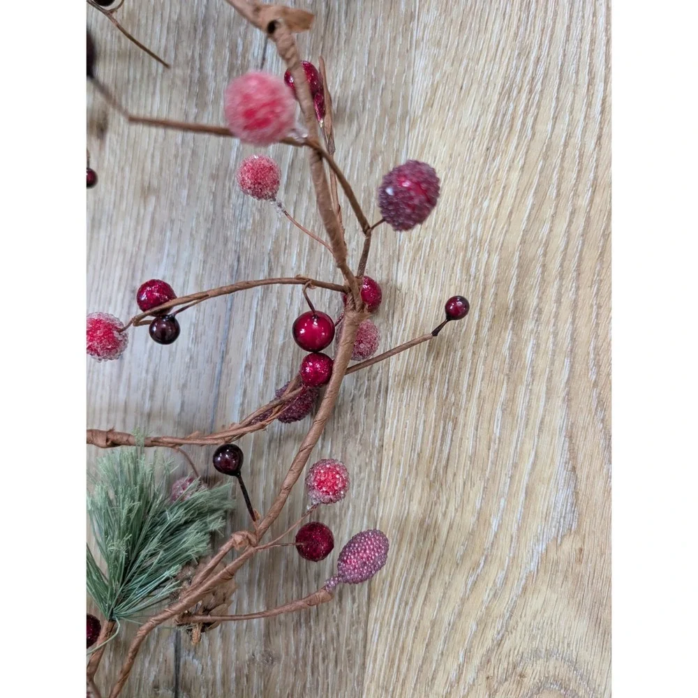 Set Of 2, 5ft Winter Garland of Red Berries, Pine Cones, & Green